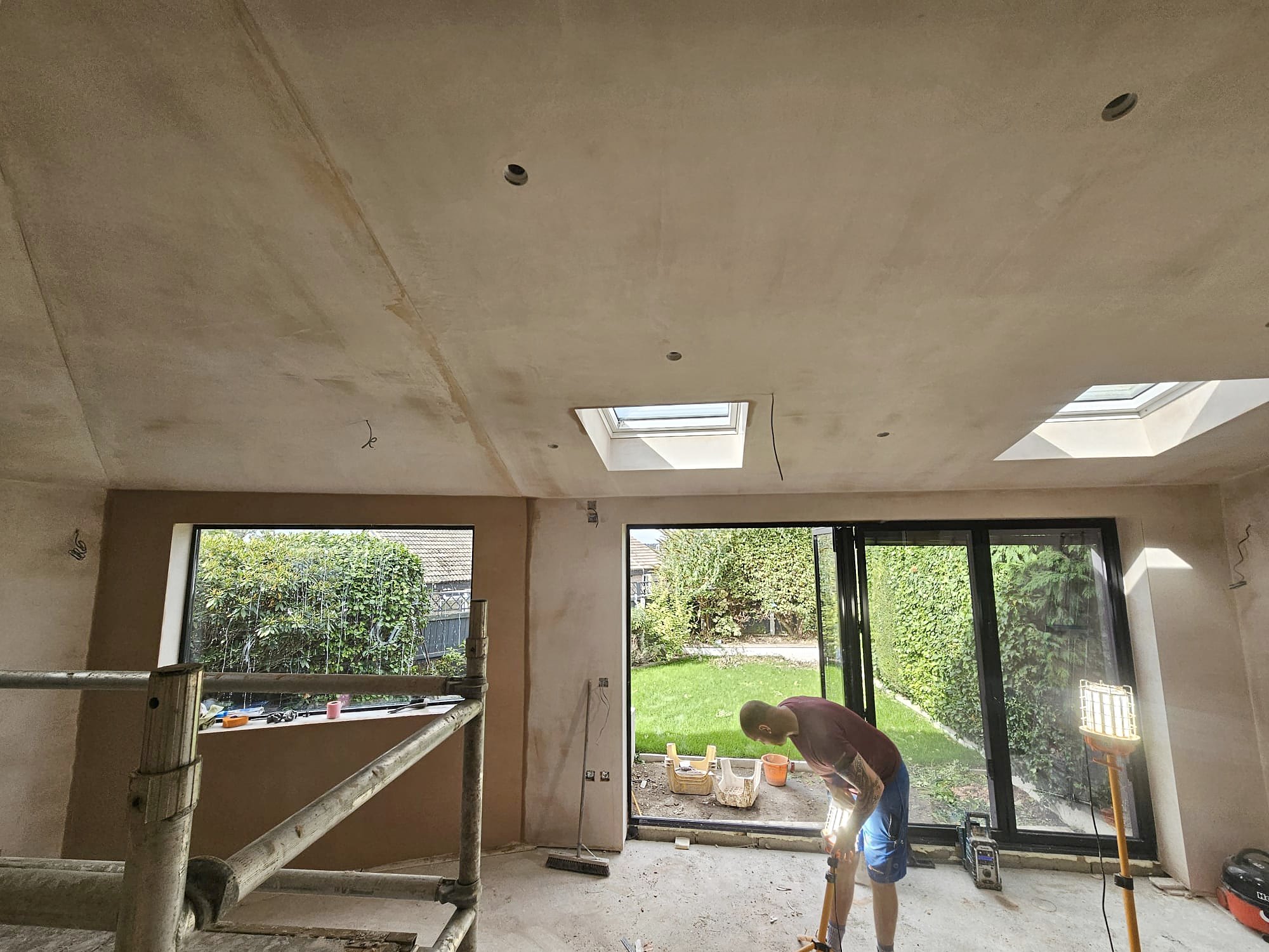 Rear extension boarded and skimmed, with skylights by D Whitley Plastering